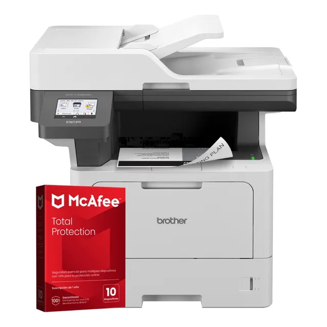Multifuncional Brother Dcp-l5660dn Laser + Antivirus Mcafee Blanco