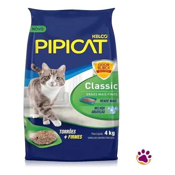 Areia Sanitária para Gatos Classic Pipicat Pacote 4kg