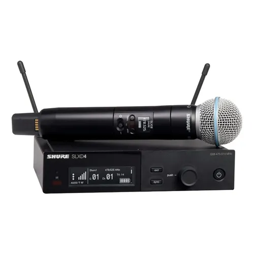 Microfone Sem Fio Shure QLXD-24/Beta-58 de Mão Condensador Preto