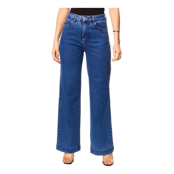 Calça Jeans Feminina Wide Leg Com Elastano Sawary 