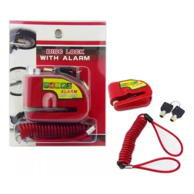 Candado Con Alarma Freno Disco Moto + Piola Recordatoria