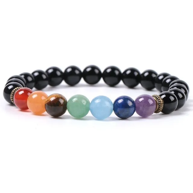 Pulsera Piedra Natural 7chakras Obsidiana N Separador Dorado