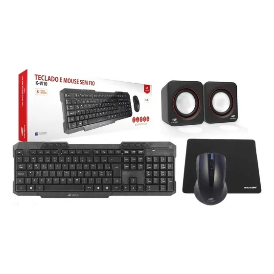 Kit Teclado E Mouse Sem Fio Caixa Som Usb + Mousepad Brinde