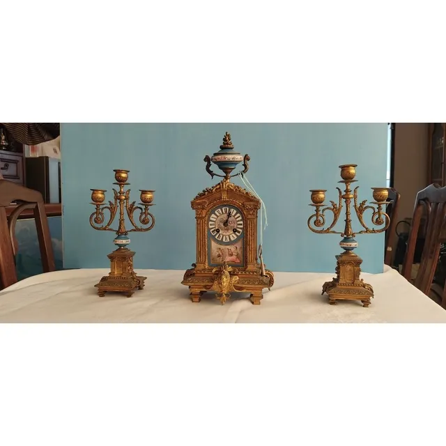 Reloj Antiguo Y Candelabros Tipo Sevres