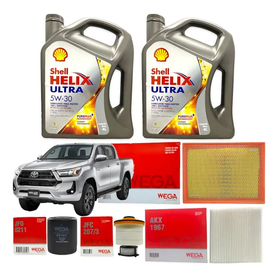 Kit 4 Filtros + 8l Aceite Shell Sintetico 5w30 Hilux 2.8 2.4