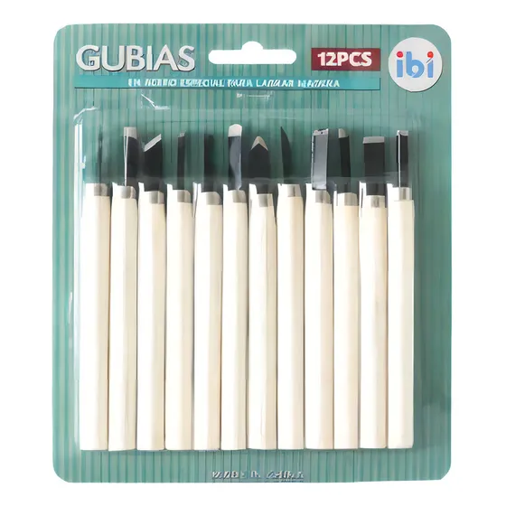 Juego Gubias Set De 12 Unidades Mango De Madera Acero Ibi