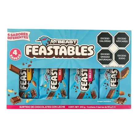 Chocolate Feastables Mr Beast Sampler Pack 4 Barras 240g
