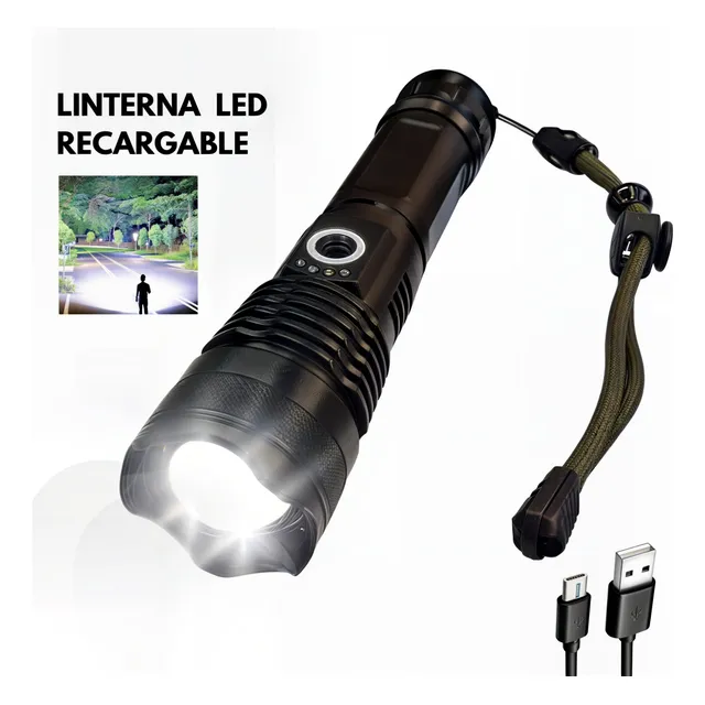 Linterna Led Potente Recargable Alcance Zoom
