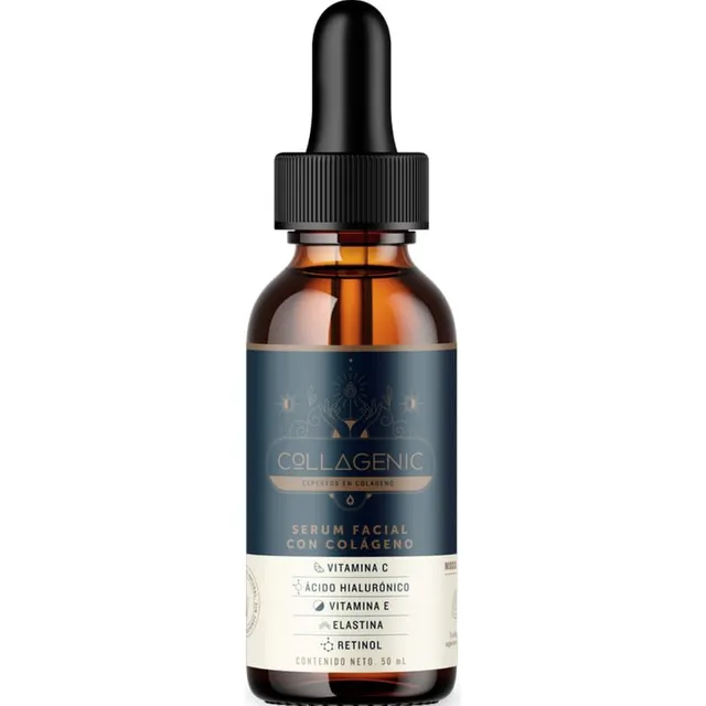 Serum Facial adicionado con Acido Hialurónico, Retinol, Vitamina E y Elastina, Hidrata, ilumina, unifica el tono de la piel y reduce las manchas oscuras