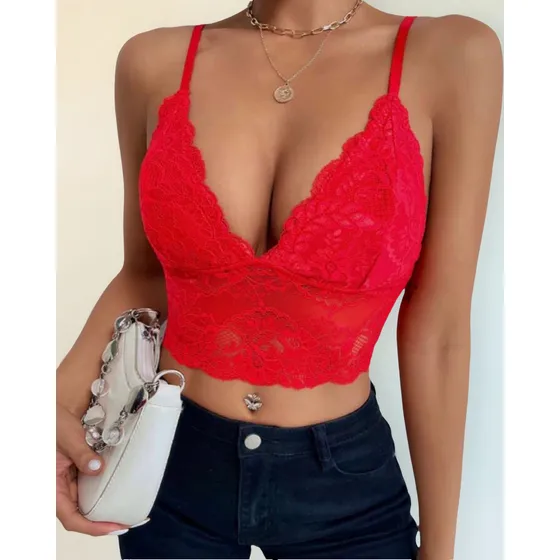 Top Corpiño Bralette Encaje Elaztizado Sexy Con Taza