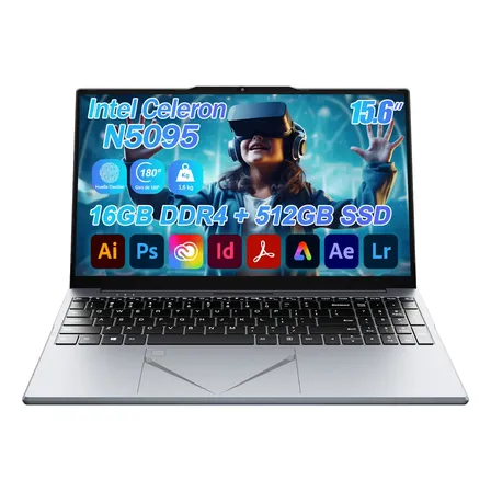Laptop Intel Celeron 16gb Ram Ddr4 512gb Ssd Plata 15.6 1920x1080 Windows 11 Pro Huella Dactilar Plateado