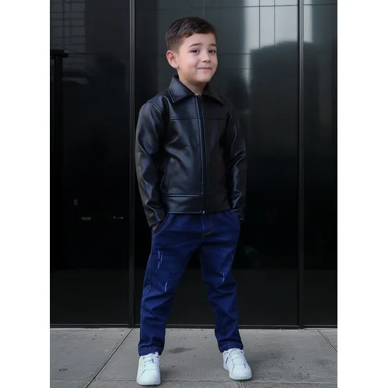 Jaqueta De Couro Infantil Menino Agasalho Juvenil Tam 8 A 12