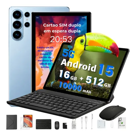 Tablet S26 Android 15 Dual Sim 5g 16gb+512gb+128g 10000mah Azul-celeste