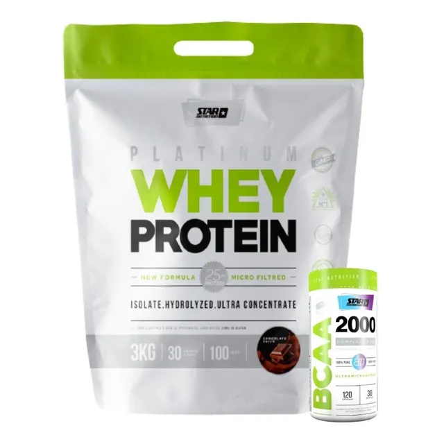 Proteína Whey Protein 3kg + Bcaa 2000 Combo Strar Nutrition