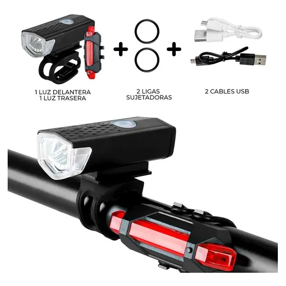 Set Luces Led Bicicleta Delantera Y Trasera