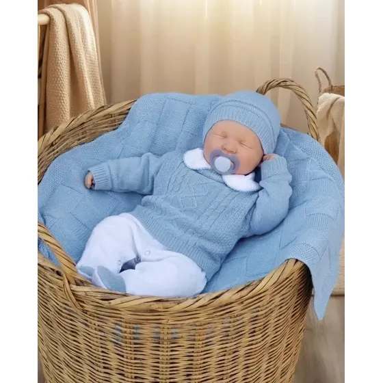 Saída De Maternidade Em Tricô Menino Azul Bebê Azul-aço 0 A 3 Meses