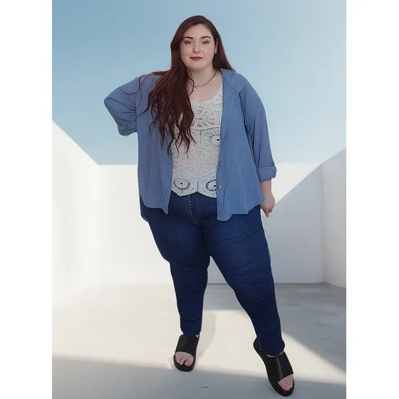 Pantalón Jean Slim Básico Azul Mega Lycra (talles Grandes)