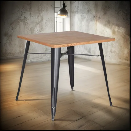 Mesa Comedor Madera Y Hierro 80/80/75 Hlc