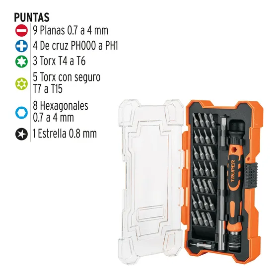Juego Destornilladores Torx 30 Piezas Punta Magnética Truper