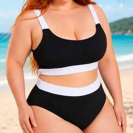 Biquini Plus Size Hot Pant Moda Praia Cintura Alta Bicolor