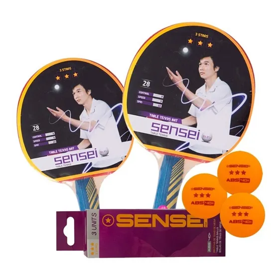 Combo Ping Pong Sensei 3 Estrellas Pack 2 Paletas +3 Pelotas