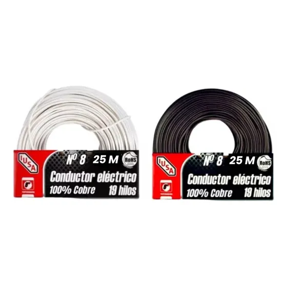 Cable Cobre Thw Calibre #8 25 M Iusa (2 Rollos)
