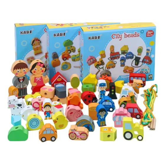 Juego Didáctico De Enhebrar Figuras De Madera