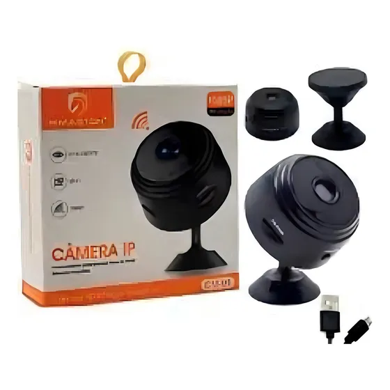 Mini Câmera Espiã Gravador De Voz Visão Noturna Wifi Sem Fio Cor Preto