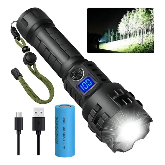 Linterna 100000 Lumens Táctica Recargabla Portátil Alta Potencia Con Zoom 5 Modos De Iluminación