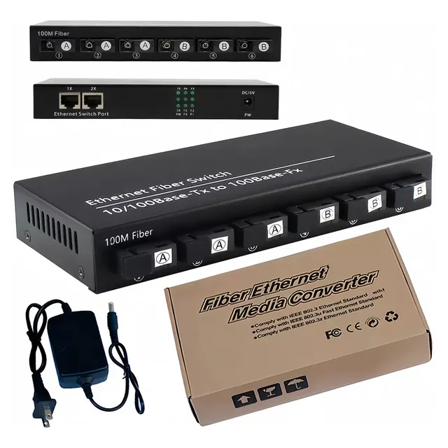 Convertidor Switch De Fibra Óptica Monomodo 6 Puertos 100mb