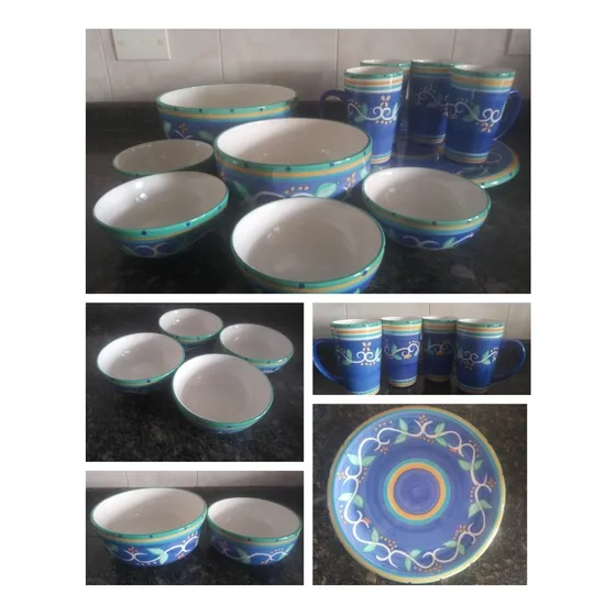 Jgo De Ensaladeras Y Vasos En Cerámica Estilo Mexicano