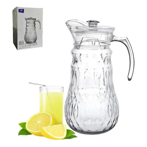 Jarra De Jugo/agua De Vidrio Redonda 1.8l Con Tapa Acrílica