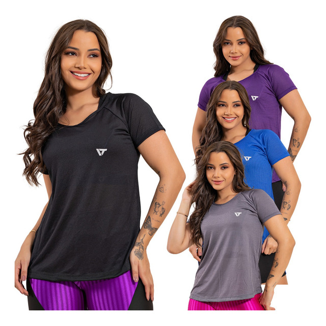 Kit 4 Blusas Feminina Fitness Dry Fit Camiseta Academia Kit 4 Blusas Feminina Fitness Dry Fit Camiseta Academia