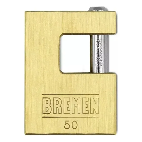 Candado Horizontal Bronce 50 Mm Perno Bremen Macizo Color Dorado