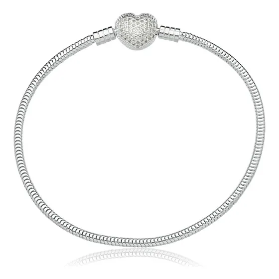 Pulseira De Berloques Prata925 Coração Cravejado C/ Garantia