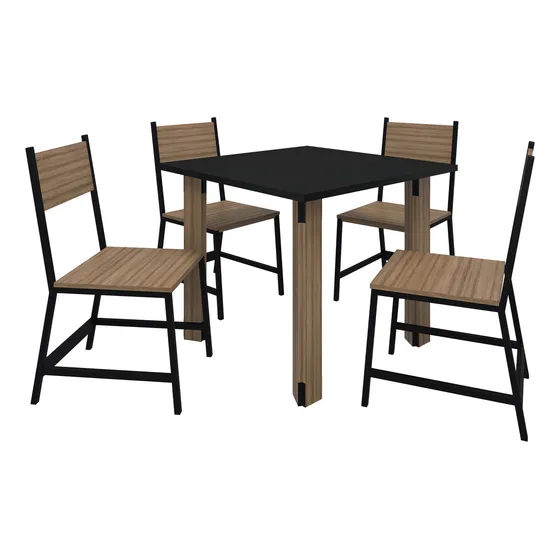 Conjunto De Mesa De Jantar 90x90 Industrial + 4 Cadeiras Hera - Estilo Nórdico Lamina Com Preto Para Sala E Cozinha Inudstrial