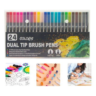 Kit 24 Cores Canetas Brush Pincel Dupla Ponta Fina Coloridas Kit 24 Cores Canetas Brush Pincel Dupla Ponta Fina Coloridas