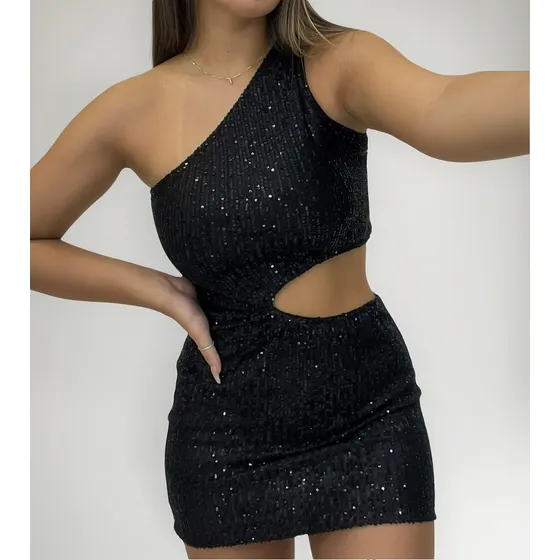 Vestido Emma Paetê Com Recorte