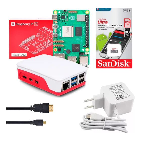 Kit Raspberry Pi 5 16gb Oficial 128gb Case Fonte Microhdmi