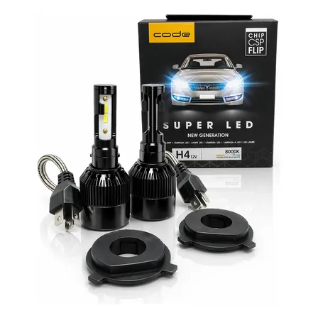 Par Lâmpada Super Led H4 8000k 12v Tech One Alto E Baixo H4 Preto Azul H4