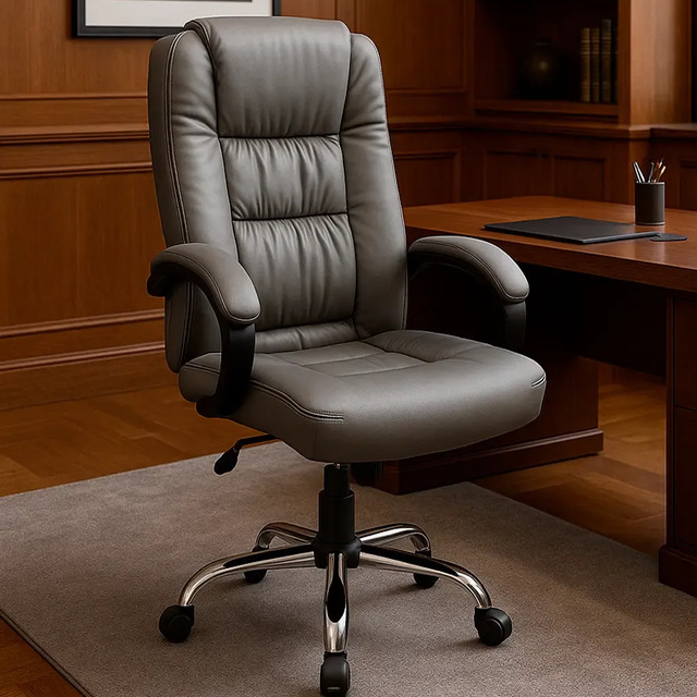Cadeira De Escritório Bitlar Presidente Ergonômica Preta Cinza Couro Sintético