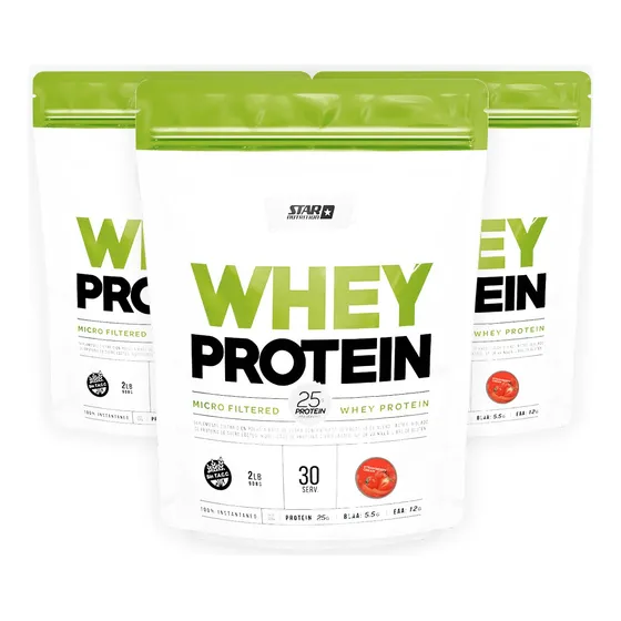 Combo Star Nutrition Whey Protein Doypack 2 Lb X 3 Unidades Sabor Strawberry Cream