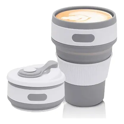 Vaso Plegable De Silicona Térmico Agarre Taza Para Café Gris Plegable De Silicona