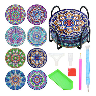 Juego De 8 Posavasos De Pintura De Diamantes Con Soporte Juego De 8 Posavasos De Pintura De Diamantes Con Soporte