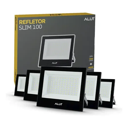 Kit 5 Refletor Led 100w 6500k Branco Frio A Prova D'água Alut Cod: Alut000701-5 Alut By Avant 127/220v Preto Branco Frio 6500k