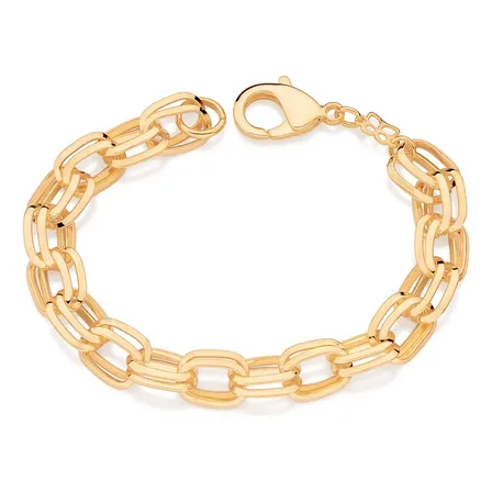 Pulseira Rommanel Folheado Ouro Elos Cadeados Ovais 552080