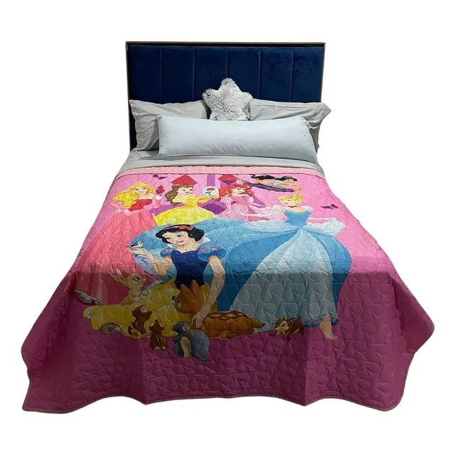 Edredón Colcha Disney Providencia Matrimonial Reversible Color Princesas Diseño De La Tela Estampado