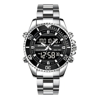 Reloj De Pulsera Skmei 1850 Acero Inoxidable Hombre Correa Plateada Fondo Negro Cronometro Alarma Reloj De Pulsera Skmei 1850 Acero Inoxidable Hombre Correa Plateada Fondo Negro Cronometro Alarma