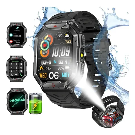 Relógio Smartwatch Masculino Esportivo Militar Tátic Com Luz Preto