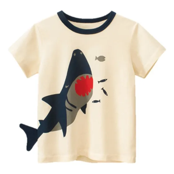 Franela Manga Corta Para Niños Tiburon Beige 